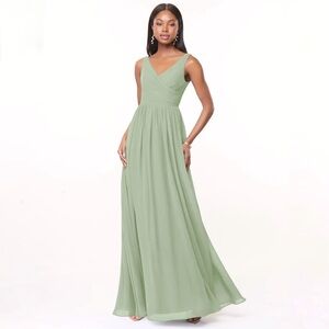 Azazie Keyla Pleated Chiffon Dress in Sage Green